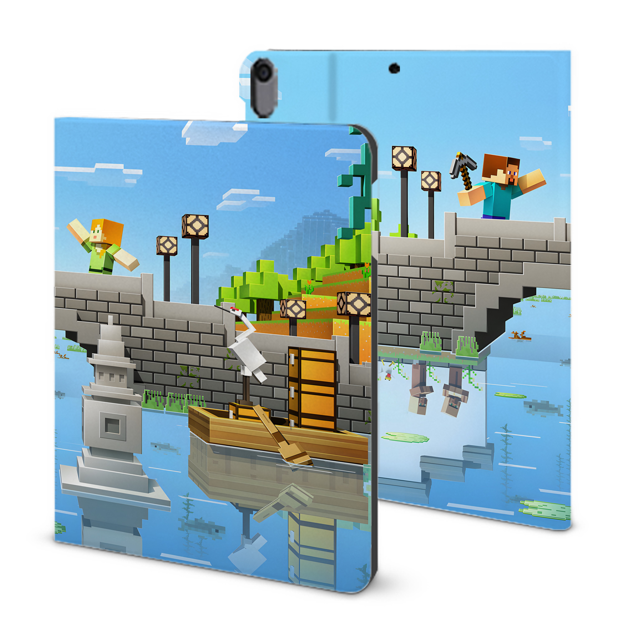 （画像用） マインクラフト ブロックの世界 Minecraft MC Block world IPad ケース ブック型 PUレザー TPU 耐衝撃 軽量 薄型 ペン収納なし 全面保護 IPad 各モデル対応
